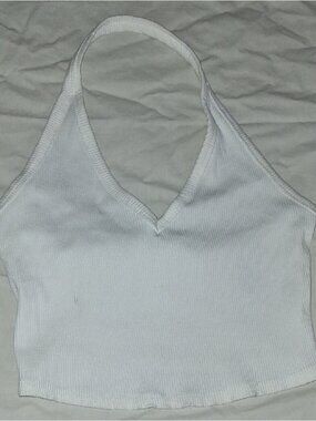 White Ribbed Halter Crop Top